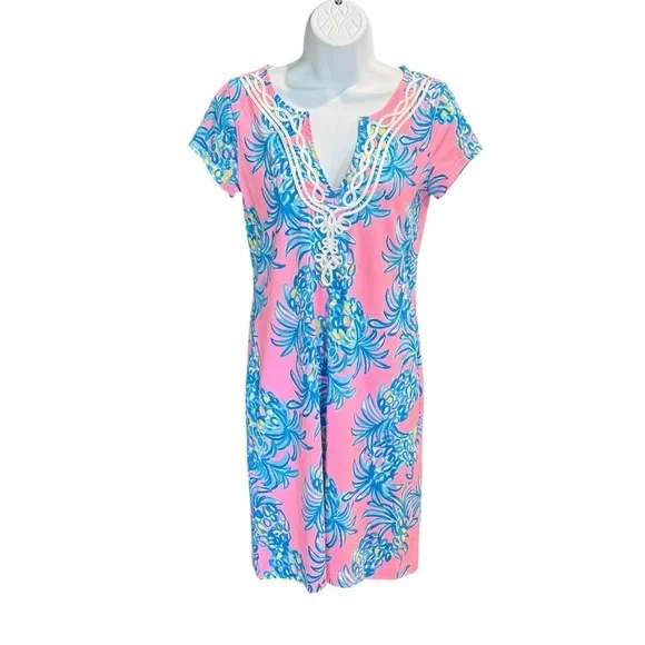 Lilly Pulitzer pineapple Brewster short sleeve Pima cotton Pelican Pink dress - Picture 3 of 8